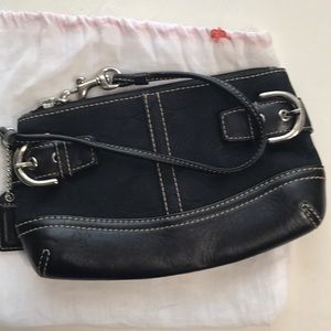 Coach Black Leather and Canvas Wristlet Clutch
